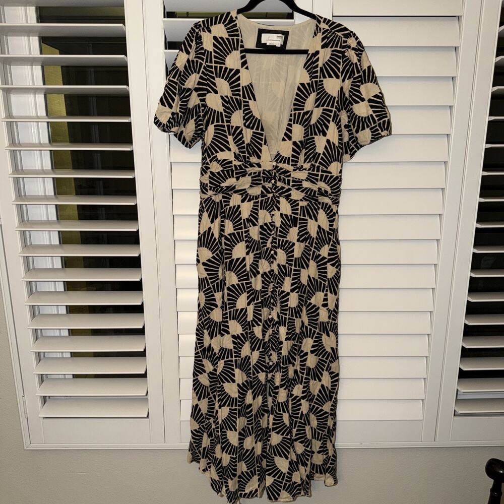 Anthropologie Beige and Black Geometric Maxi Dress - Picture 1 of 10